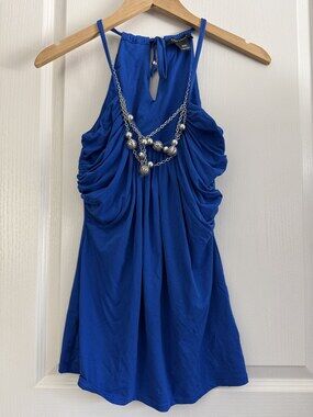 White Black Blue Halter Dress